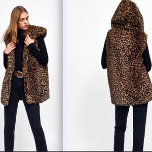 ZARA Leopard Print Faux Fur Vest Size Medium